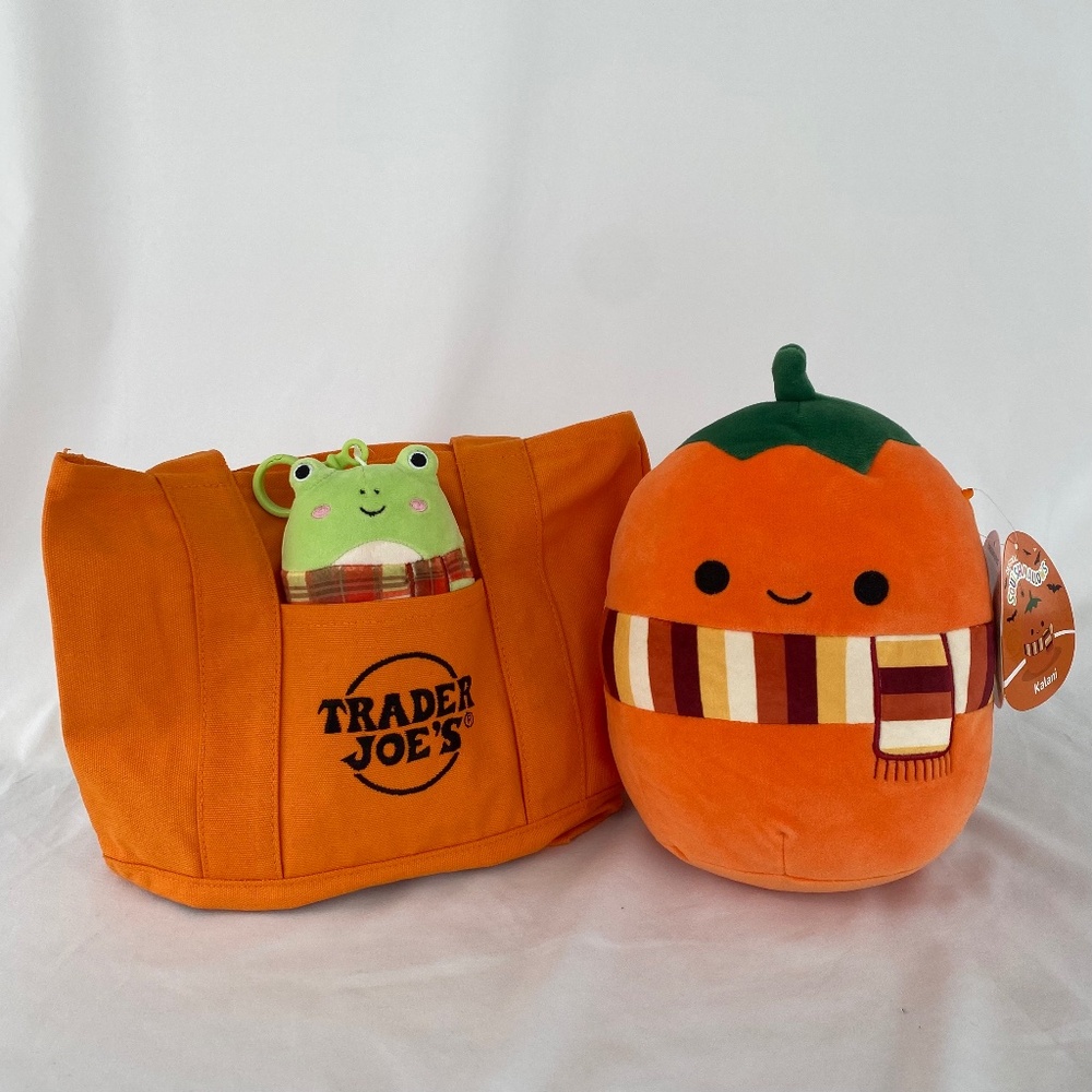 Trader Joe’s Orange Canvas Tote Bag and Fall Squishmallows Bundle NWT